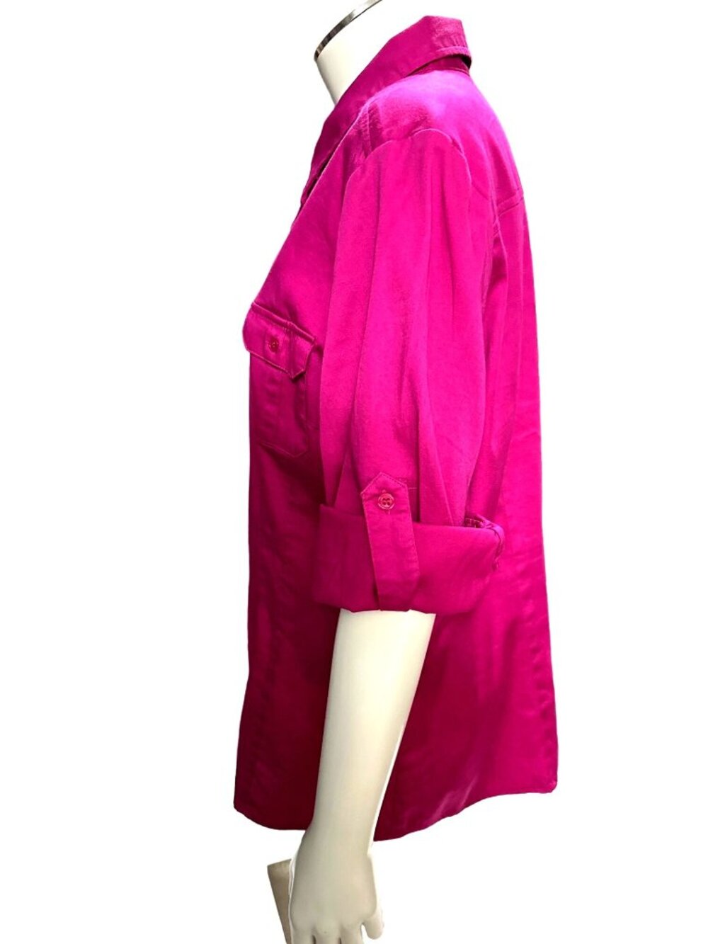 Apt 9 XL Pink Button Up Blouse Roll Tab Utility Career Chic Y2K Barbiecore Style - Picture 3 of 11
